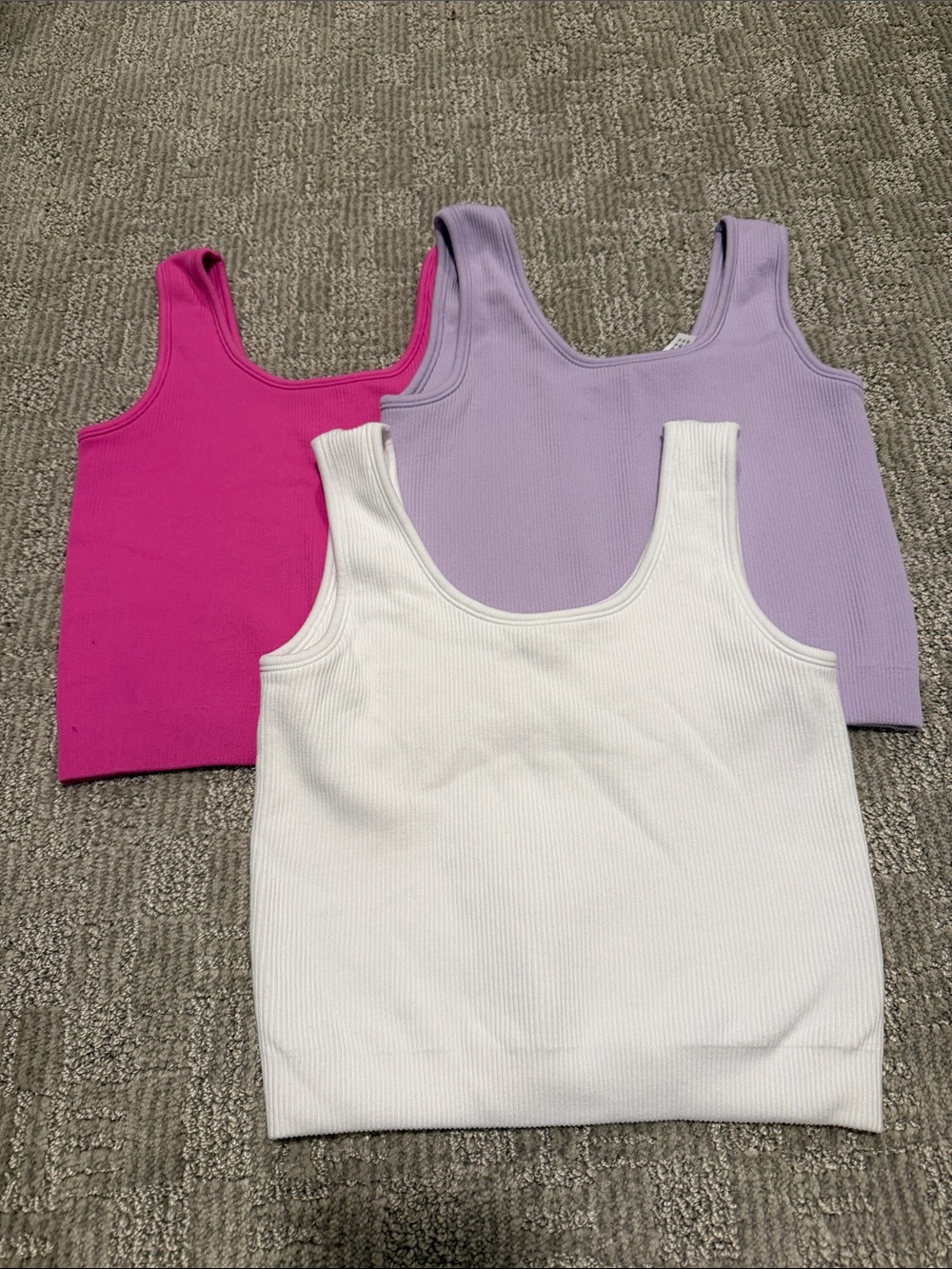 Girls Ribbed Scoop Neck Tank Top - White, Lavender & Fuchsia, L (12)